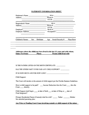 Paternity Information Sheet