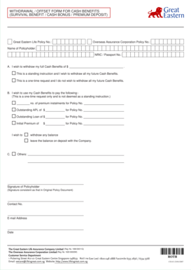 Withdrawal Offset Form for Cash Benefits
