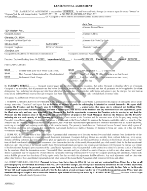 LEASE/RENTAL AGREEMENT - Public Storage