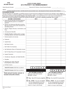 New Jersey Property Tax Reimbursement Income Report