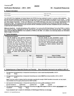 KVCC Verification Worksheet
