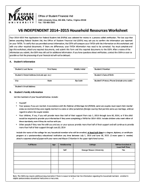 2014–2015 Independent Household Resources Worksheet