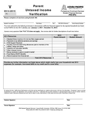 Parent Untaxed Income Verification Form