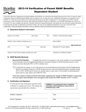 2013-14 Verification of Parent SNAP Benefits