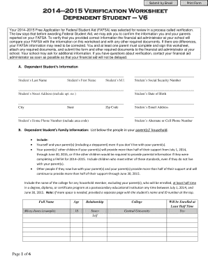 2014–2015 Verification Worksheet