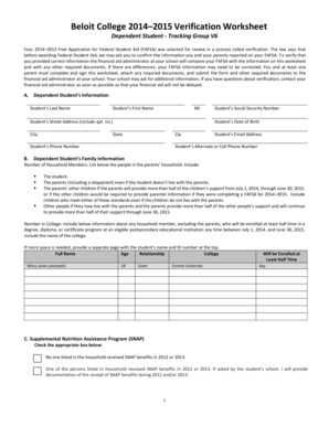 Beloit College 2014–2015 Verification Worksheet