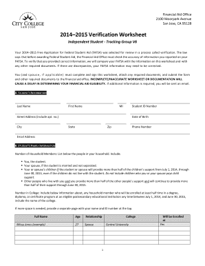 2014–2015 Verification Worksheet