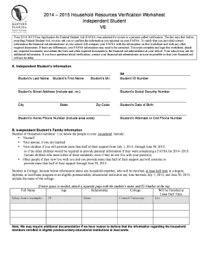 2014-2015 Household Resources Verification Worksheet