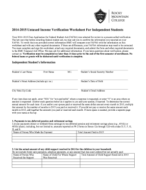2014-2015 Untaxed Income Verification Worksheet