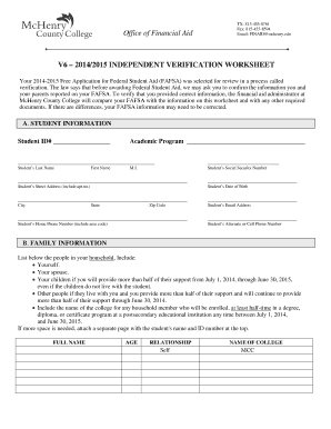 2014-2015 Independent Verification Worksheet