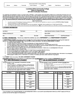 Louisiana Delta Community College Verification Worksheet