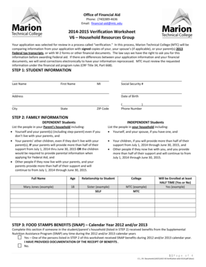 2014-2015 Verification Worksheet