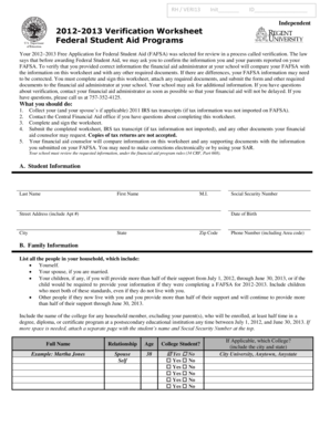 2012-2013 Verification Worksheet