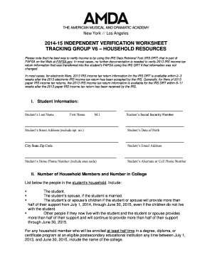 2014-15 Independent Verification Worksheet