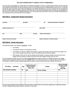 2013-2014 Independent Verification Worksheet