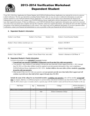 2013–2014 Verification Worksheet