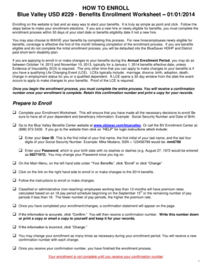 Blue Valley Benefits Enrollment Worksheet