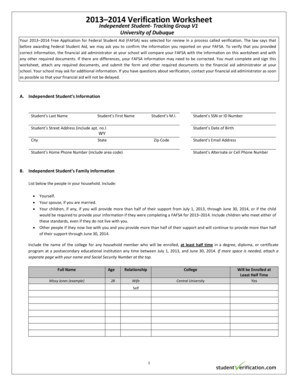 2013–2014 Verification Worksheet