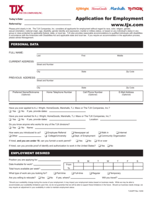 TJX Employment Application Form