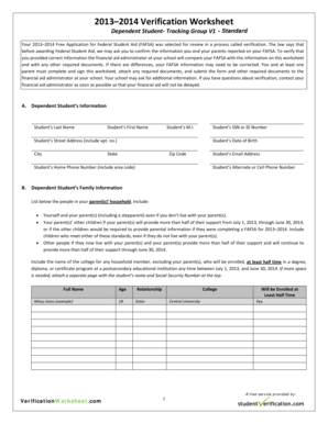 2013–2014 Verification Worksheet