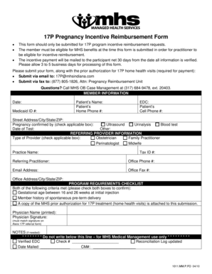 17P Pregnancy Incentive Reimbursement Form
