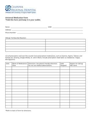 Universal Medication Form