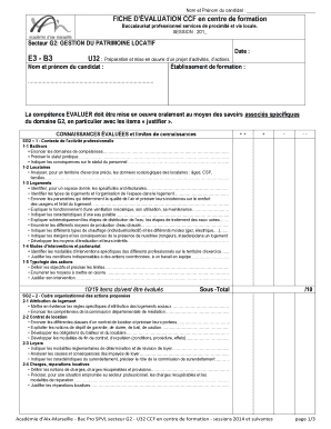 FICHE D’ÉVALUATION CCF en centre de formation
