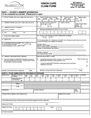 HealthSCOPE Vision Care Claim Form
