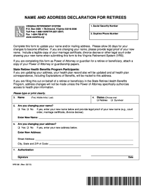 Virginia Retiree Name and Address Declaration