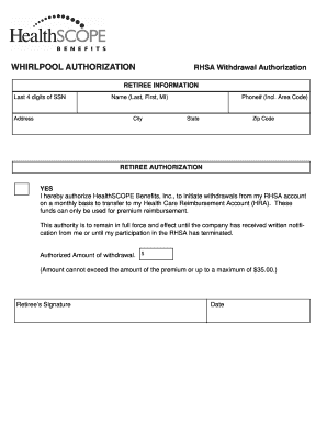 Whirlpool RHSA Withdrawal Authorization