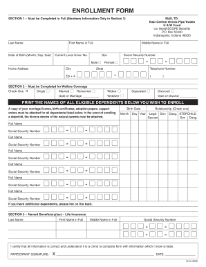 East Central Illinois Pipe Trades Enrollment Form