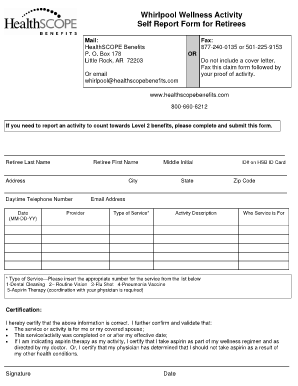 Whirlpool Wellness Activity Self Report Form