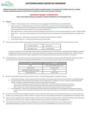 Whirlpool Biometric Screening Report Form