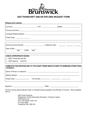 GED Transcript and Diploma Request Form
