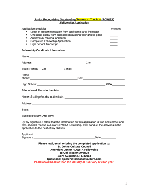 Application checklistIncluded