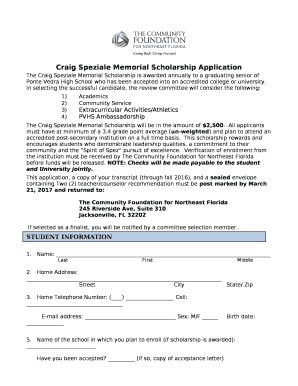 Craig Speziale Memorial Scholarship Application