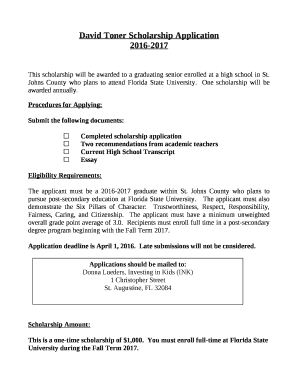 David Toner Scholarship Application