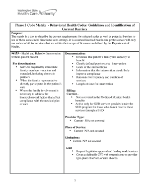 Fillable Online Phase 2 Code Matrix - Behavioral Health Codes ...
