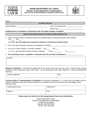 DISLOCATED WORKER BENEFITS TRAINING VERIFICATION