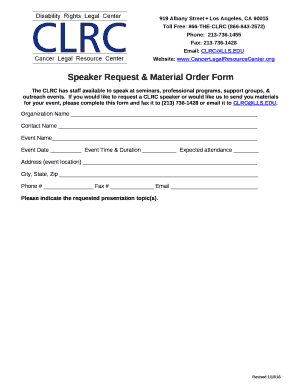 Speaker Request & Material Order Form