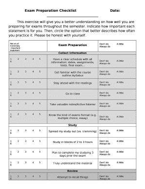 Exam Preparation ChecklistDate: