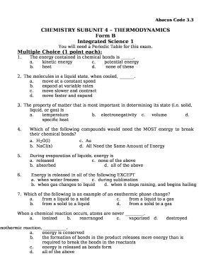 CHEMISTRY SUBUNIT 4 THERMODYNAMICS