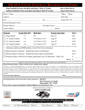 SWAFA YOUTH FOOTBALL REGISTRATION FORM