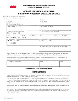 OTR-368 Certificate of Resale