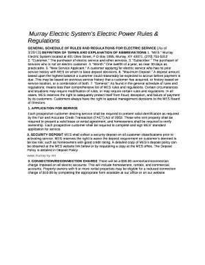 Murray Electric Systems Electric Power Rules & Regulations