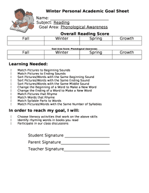 Winter Personal Academic Goal Sheet