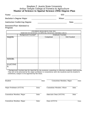Master of Science in Spatial Science (MS) Degree Plan