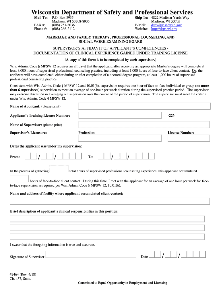 10 24 12- #464 Doc of Clinical Experience Gained under Train Lic - Supvr Aff of Applicant's Competen Preview on Page 1
