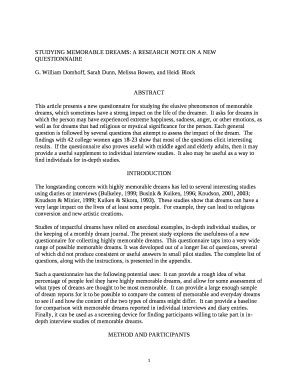 STUDYING MEMORABLE DREAMS: A RESEARCH NOTE ON A NEW QUESTIONNAIRE
