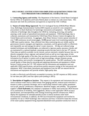 SOLE SOURCE JUSTIFICATION FOR SIMPLIFIED ACQUISITION UNDER THE TEST PROGRAM FOR COMMERCIAL ITEMS (FAR 13 template